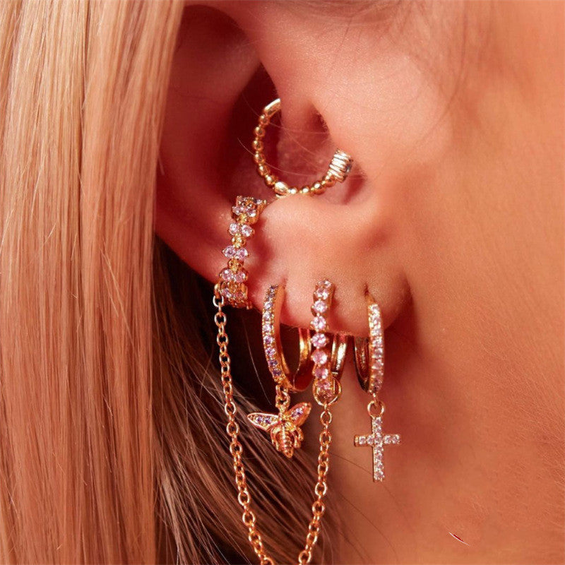 crystal hoop chain ear cuff earring - MRSLM