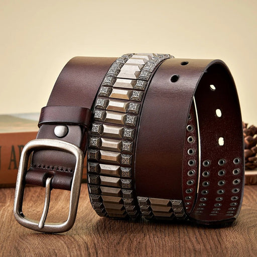 Heavy metal rivet leather belt, view 2 - MRSLM