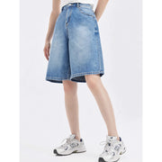 high-waisted straight denim shorts, view 5 - MRSLM