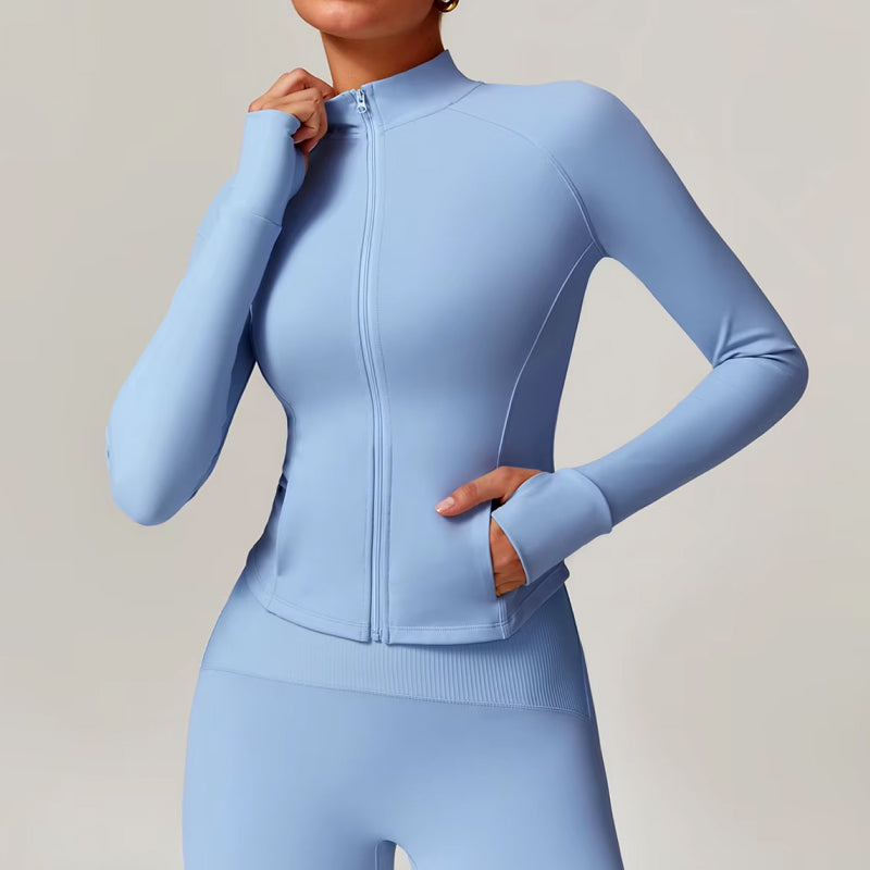 slim fit zipper workout jacket, view 3 - MRSLM