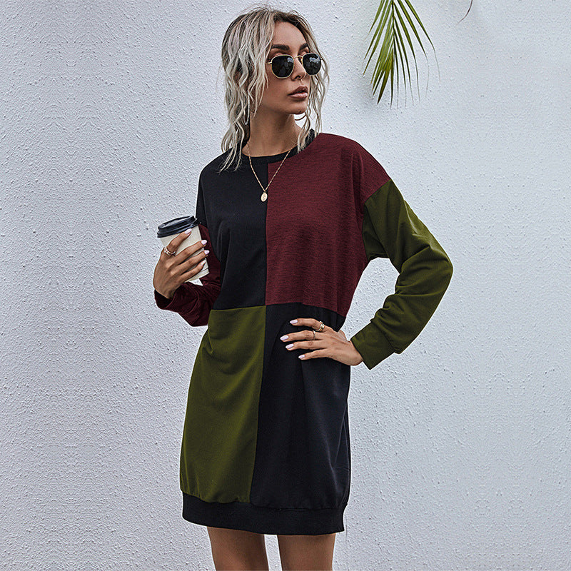 women's color contrast pullover dress, view 6 - MRSLM