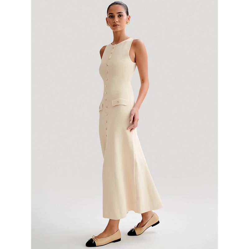 Sleeveless buttoned maxi dress, view 7 - MRSLM