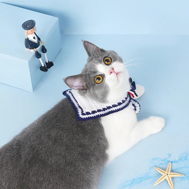 Handmade navy crochet collar, view 6 - MRSLM