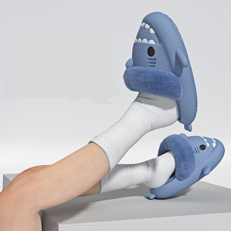 Fuzzy shark slippers with removable lining, view 5 - MRSLM