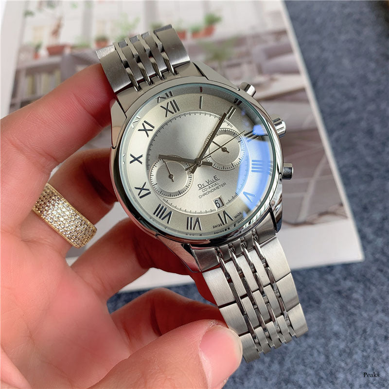 steel band five-hand calendar quartz watch, view 4 - MRSLM