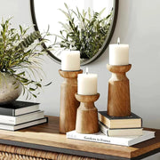 rustic wooden candlestick holders, view 5 - MRSLM