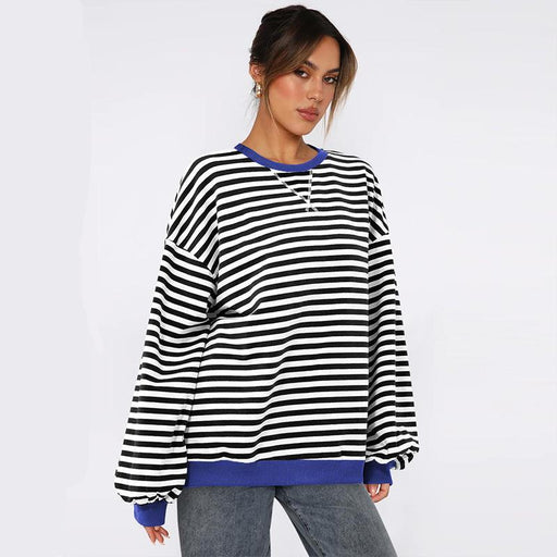 women's patchwork striped loose sweatshirt - MRSLM