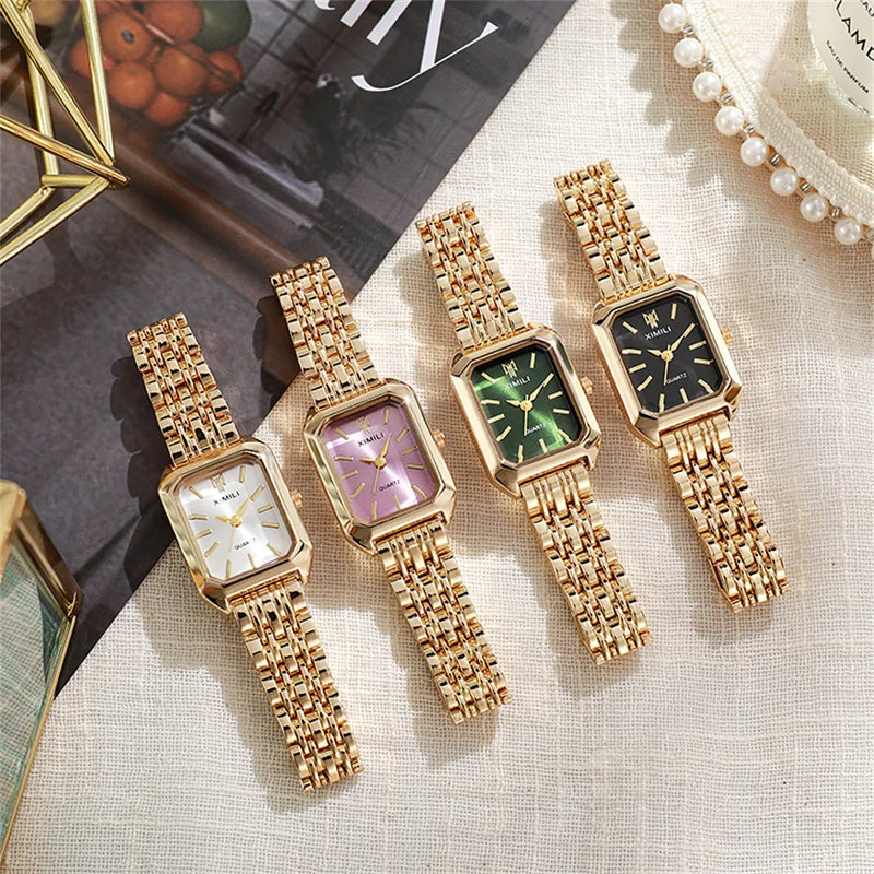 square watch with gold alloy strap, view 9 - MRSLM