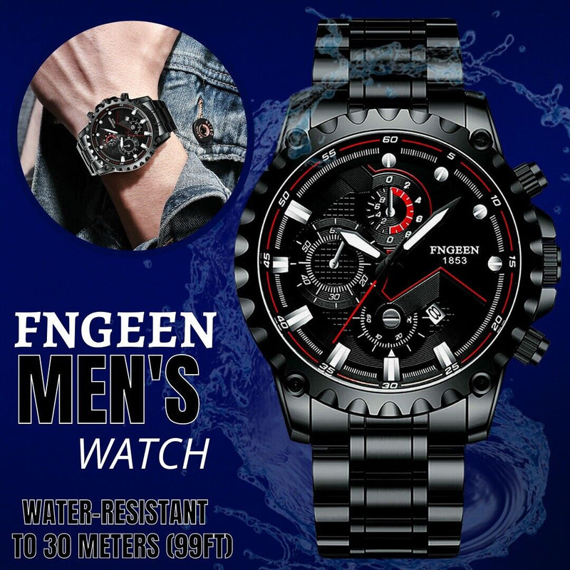 men's black stainless steel luminous quartz watch, view 4 - MRSLM
