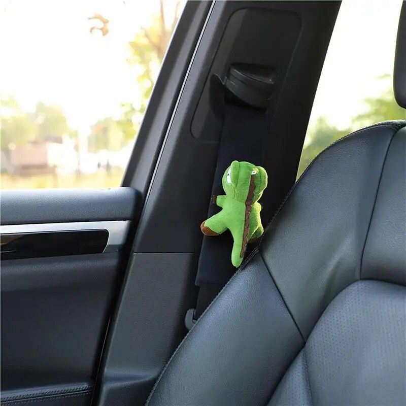 green dinosaur plush seat belt cover, view 2 - MRSLM