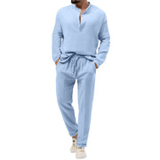 men's solid long-sleeve shirt and trousers set, view 4 - MRSLM