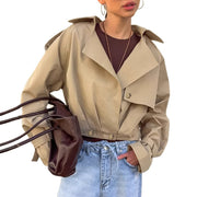 women's khaki double-breasted blazer collar coat, view 5 - MRSLM