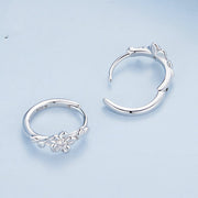 white gold zircon flower hoop earrings, view 6 - MRSLM