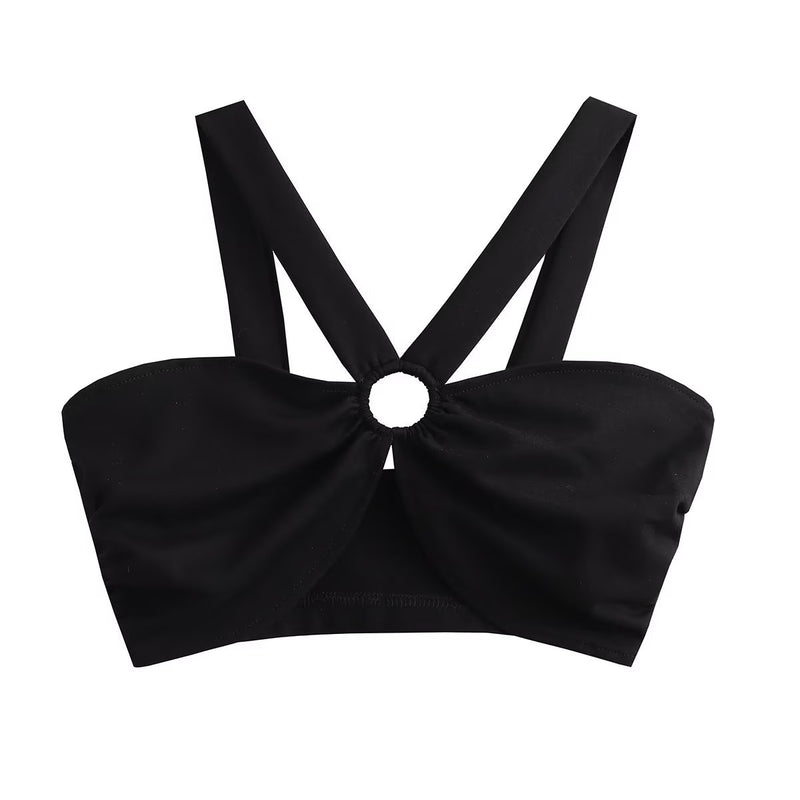 women's black sling cropped top, view 3 - MRSLM