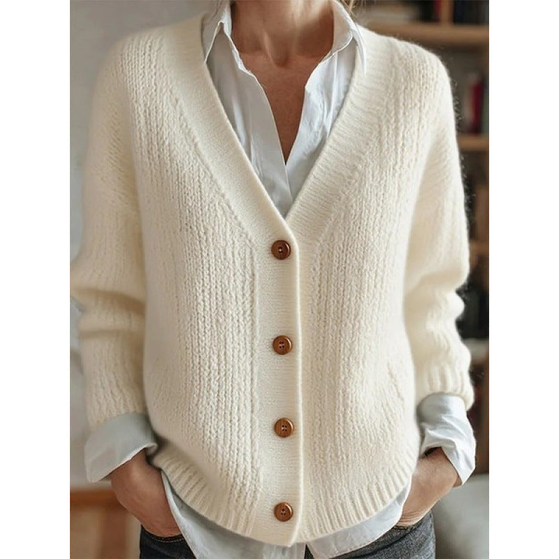 women's solid color button cardigan, view 14 - MRSLM