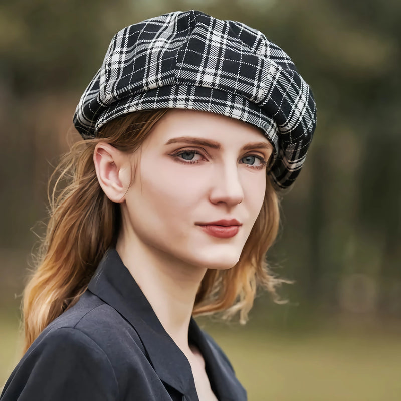 chic plaid winter beret, view 7 - MRSLM