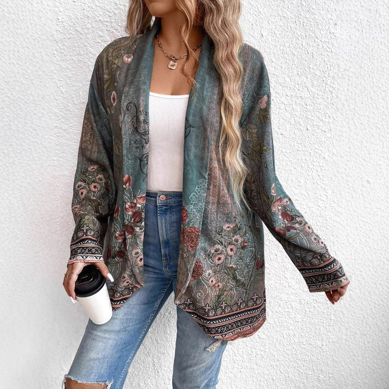 Women's vintage floral print open-front cardigan, view 2 - MRSLM