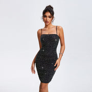women's black rhinestone strap dress, view 2 - MRSLM