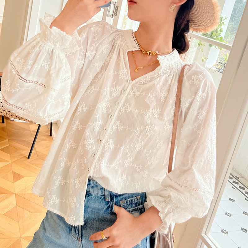 women's embroidered cotton long sleeve shirt - MRSLM