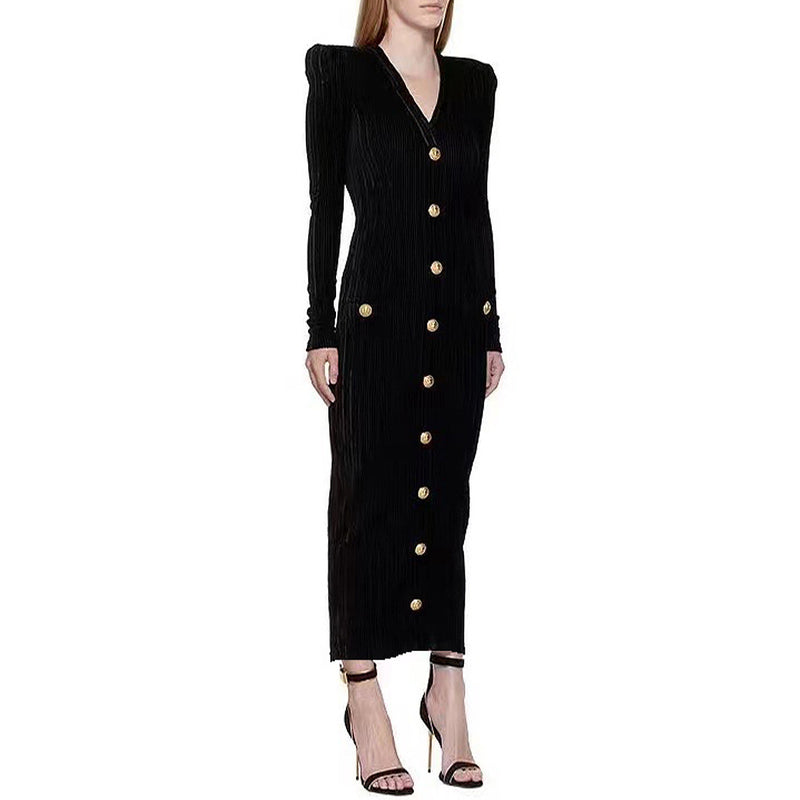 velvet long sleeve slim fit dress, view 2 - MRSLM
