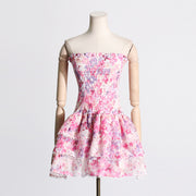 floral tube top ruffled beach dress, view 2 - MRSLM