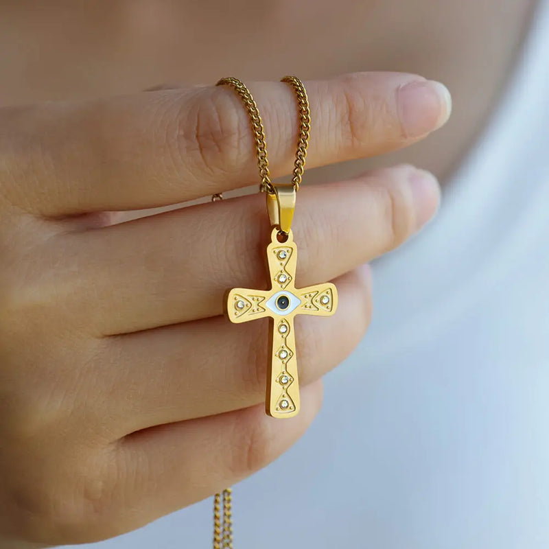 stainless steel cross pendant necklace, view 10 - MRSLM