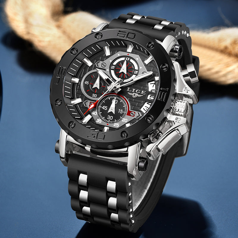 men's sports chronograph silicone watch, view 8 - MRSLM
