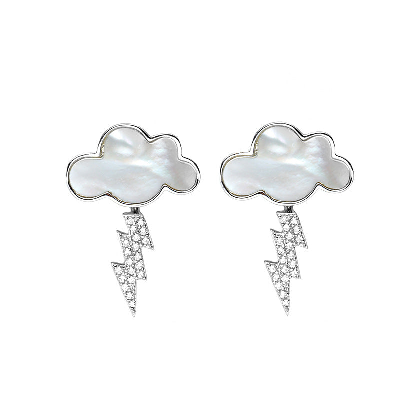 sterling silver shell cloud stud earrings, view 4 - MRSLM