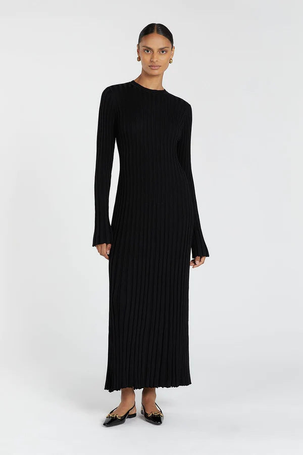 round neck A-line knitted dress, view 8 - MRSLM