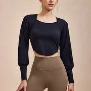 women's retro long sleeve yoga shirt, view 6 - MRSLM
