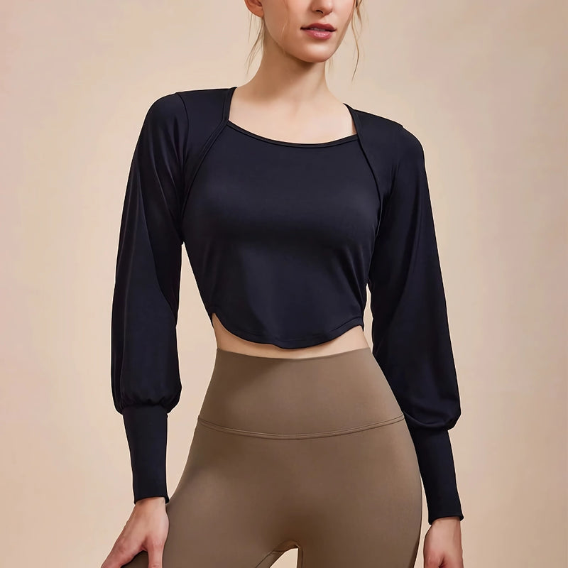 women's retro long sleeve yoga shirt, view 6 - MRSLM