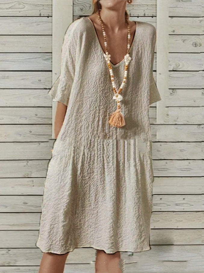 bell sleeve v-neck a-line dress, view 4 - MRSLM