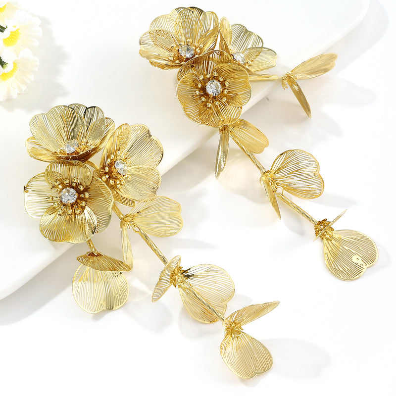 Rhinestone flower tassel earrings, view 2 - MRSLM