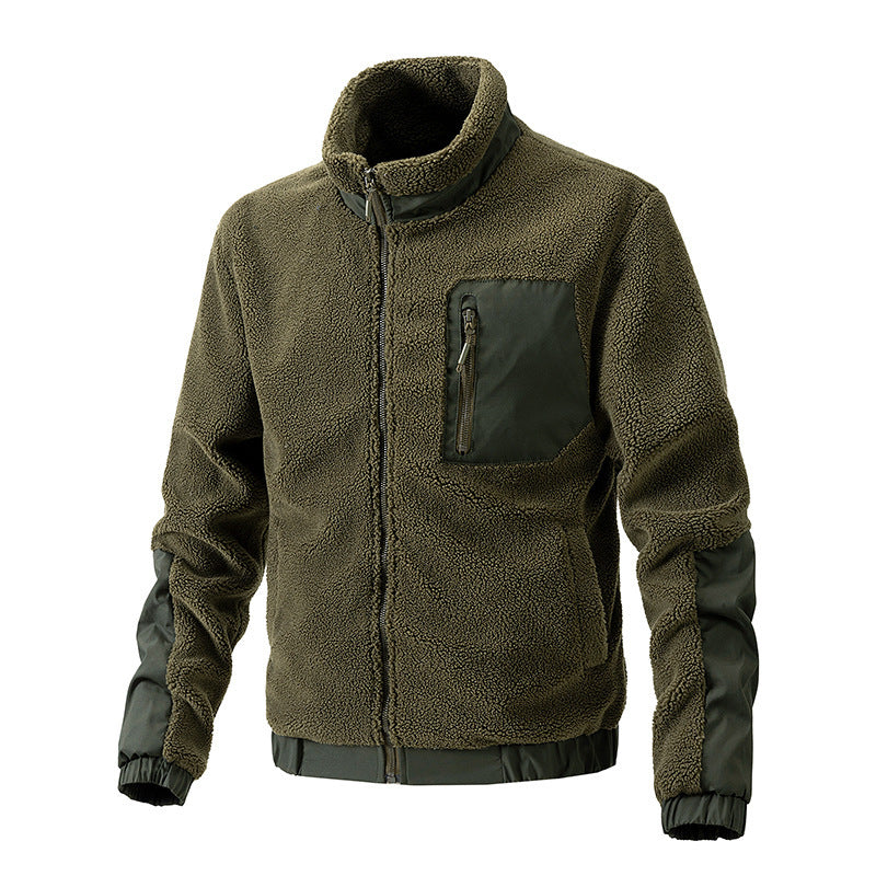 men's standing collar fleece jacket, view 8 - MRSLM