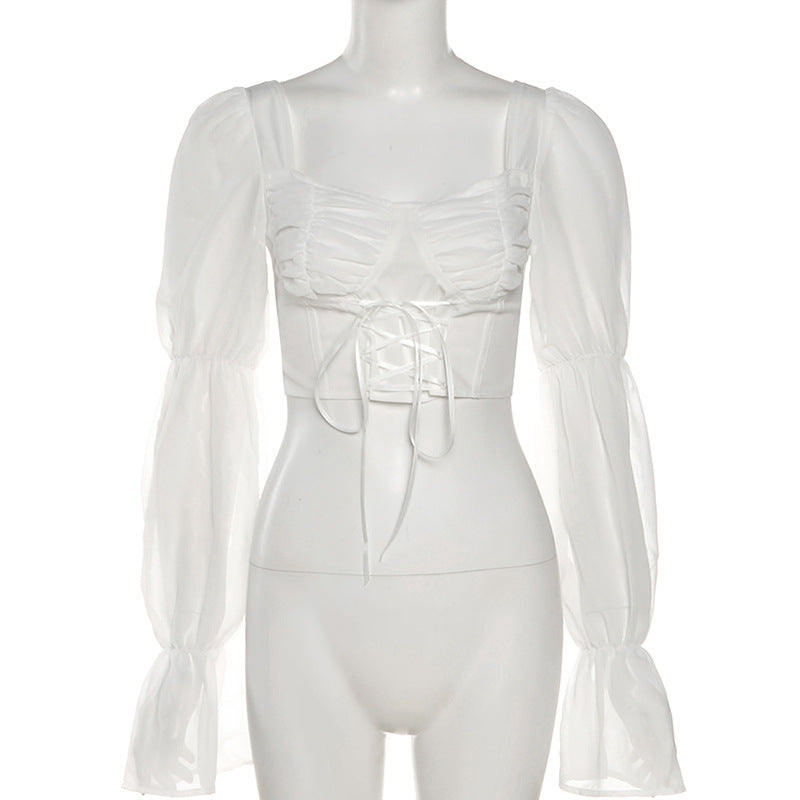 square collar long sleeve crop top, view 2 - MRSLM