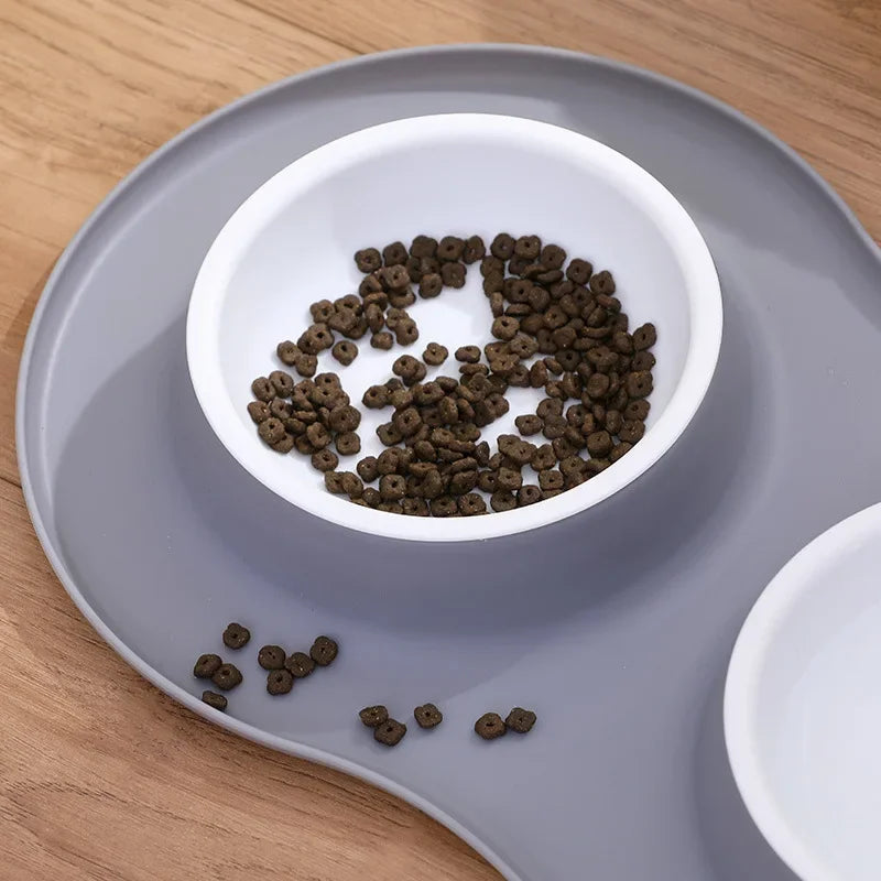 anti-splash double dog bowls with silicone mat, view 6 - MRSLM