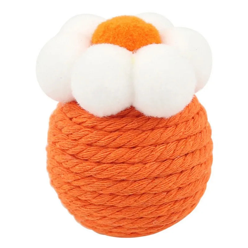 sisal ball cat toy with teaser stick, view 4 - MRSLM