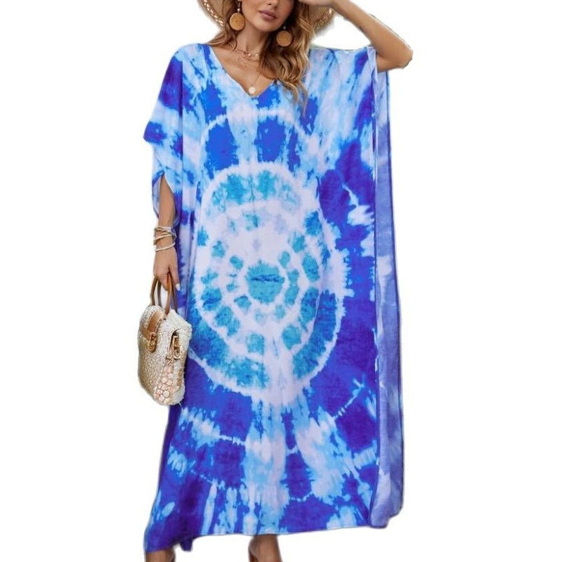 Blue print beach cover-up robe, view 5 - MRSLM