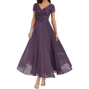 Women's long evening dress with short sleeves, view 3 - MRSLM