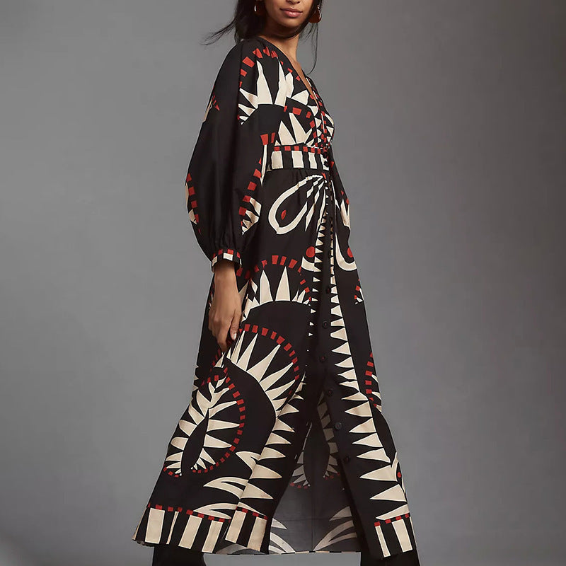 v-neck floral long dress, view 3 - MRSLM