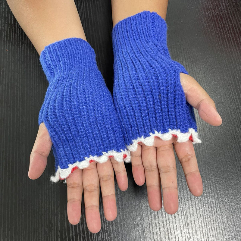 cartoon shark half finger knitted gloves, view 6 - MRSLM