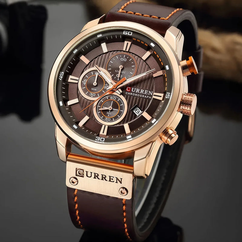 men's leather sports chronograph watch, view 4 - MRSLM
