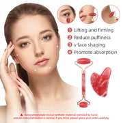 red crystal roller and gua sha set, view 3 - MRSLM
