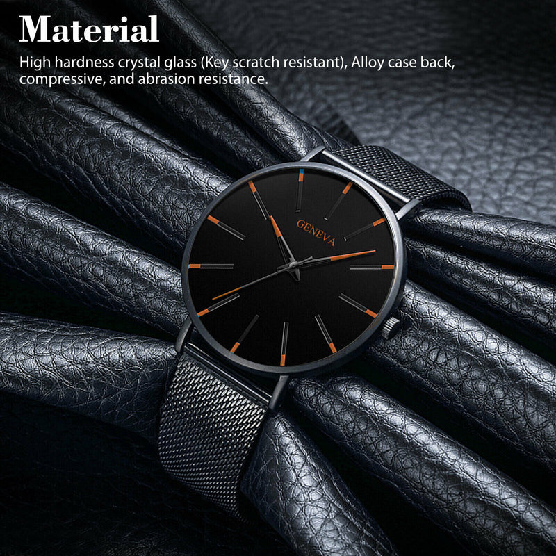 men's ultra thin black quartz watch, view 7 - MRSLM