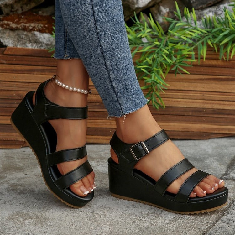 women's black wedge sandals - MRSLM