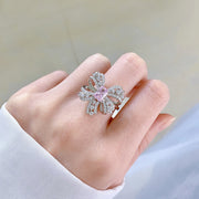 pink bow simulated diamond silver ring, view 7 - MRSLM