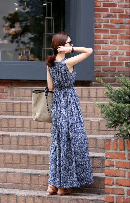 sleeveless floral maxi dress, view 3 - MRSLM