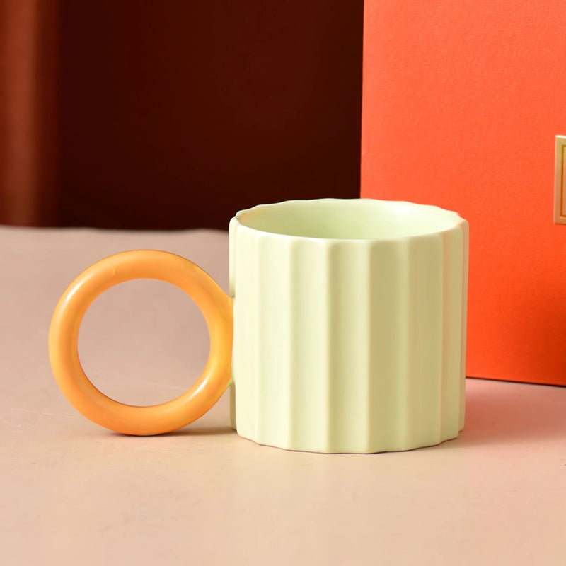 ceramic ripple handle coffee mug, view 3 - MRSLM