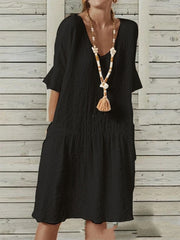 bell sleeve v-neck a-line dress, view 2 - MRSLM