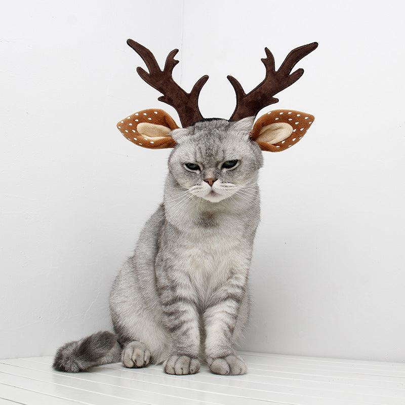 Plush Christmas reindeer antler headband for dogs and cats, view 6 - MRSLM